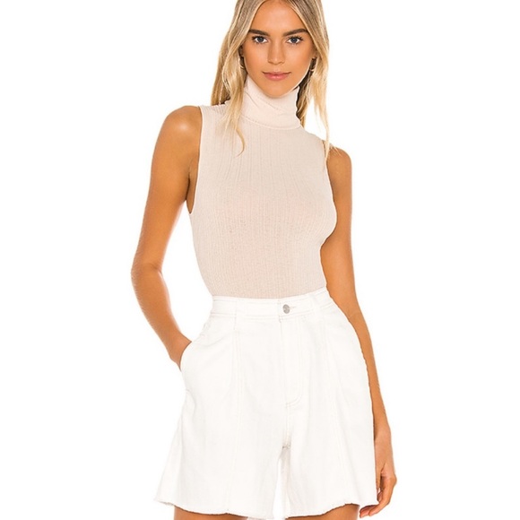 Free People Tops - Free People Beige Knit Ribbed Turtleneck Bodysuit Top